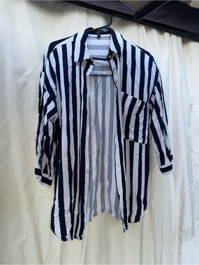 Studio F Navy and White Stripe Button-Down Shirt